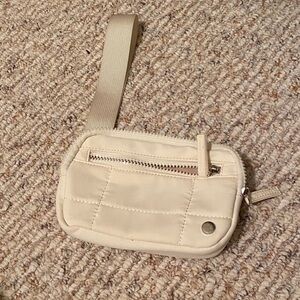 Cream Quilted Wristlet Pouch